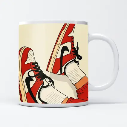 Red Nike Sneakers Flat Illustration Beige Background
