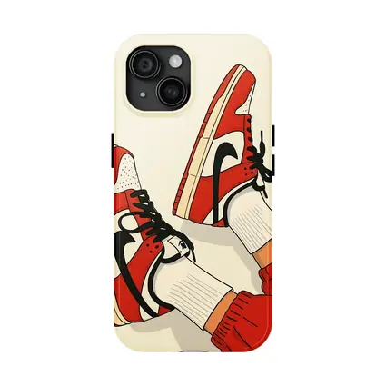 Red Nike Sneakers Flat Illustration Beige Background