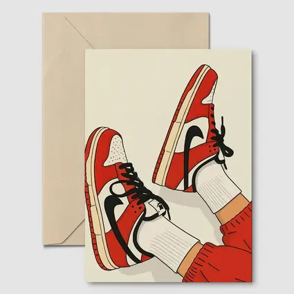 Red Nike Sneakers Flat Illustration Beige Background