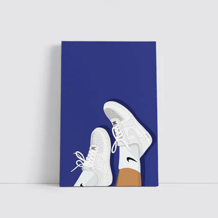White Nike Air Force Ones Blue Background