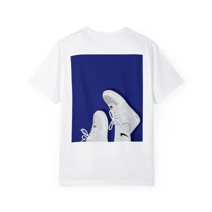 White Nike Air Force Ones Blue Background