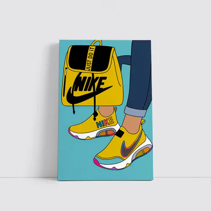 Nike Sneakers and Backpack Cartoon Art