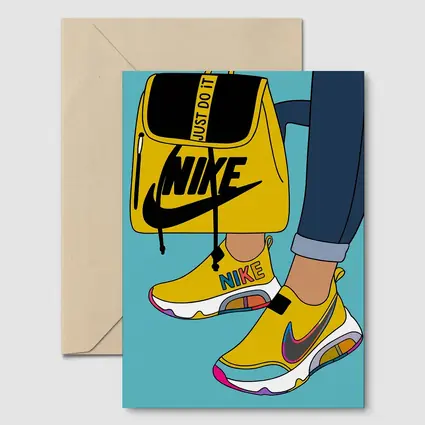 Nike Sneakers and Backpack Cartoon Art
