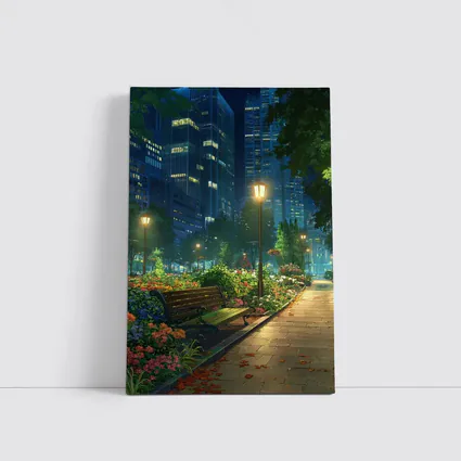 Anime City Park Bench Night Scene