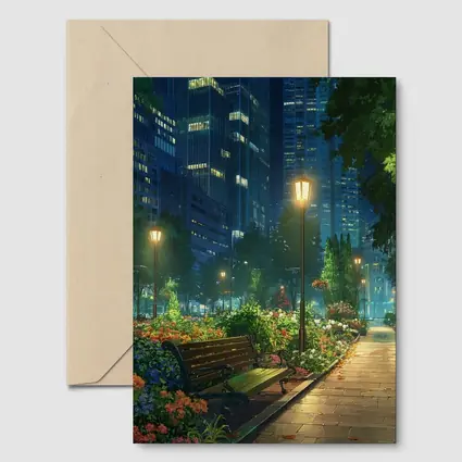 Anime City Park Bench Night Scene
