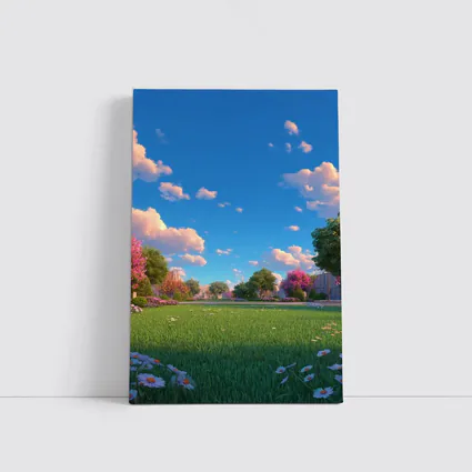 Sunny Park Meadow Daisies Blue Sky