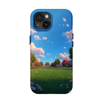 Sunny Park Meadow Daisies Blue Sky