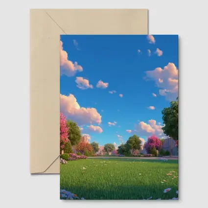 Sunny Park Meadow Daisies Blue Sky