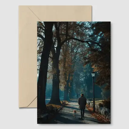 Man Walking Dog Autumn Park Alley
