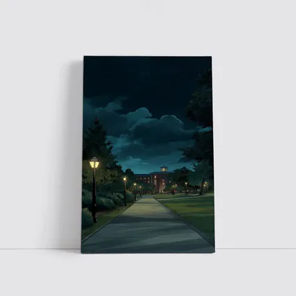 Anime Campus Night Path Glowing Lanterns