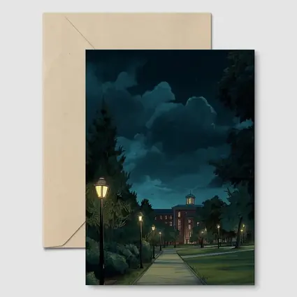 Anime Campus Night Path Glowing Lanterns