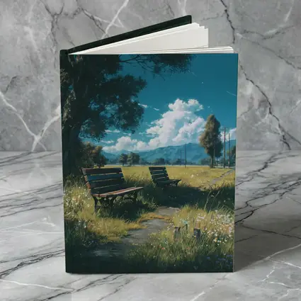 Anime Park Benches Meadow Mountains Sky