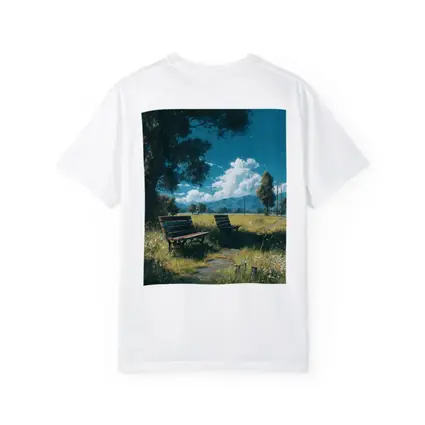 Anime Park Benches Meadow Mountains Sky