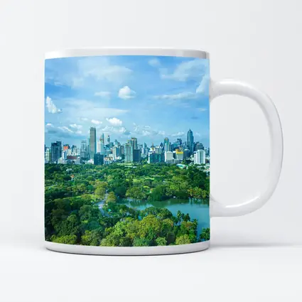 Bangkok City Skyline Above Lush Green Park