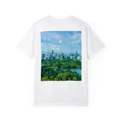 Bangkok City Skyline Above Lush Green Park