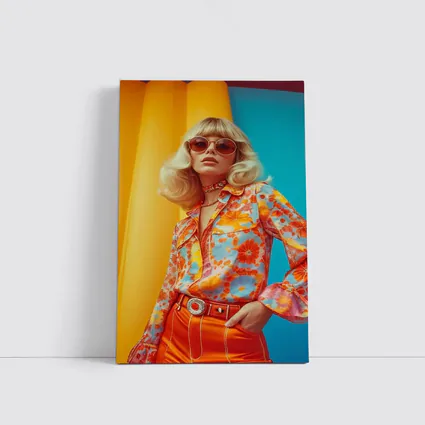 Retro Seventies Woman Floral Blouse Orange Background