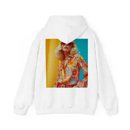 Retro Seventies Woman Floral Blouse Orange Background