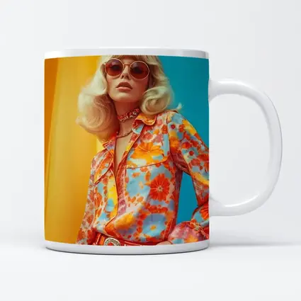 Retro Seventies Woman Floral Blouse Orange Background