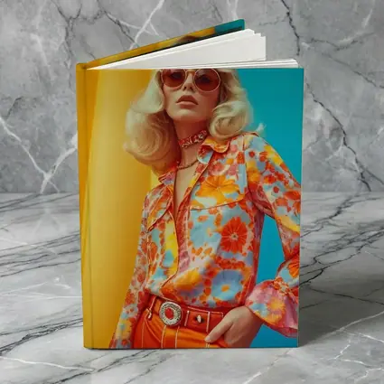 Retro Seventies Woman Floral Blouse Orange Background