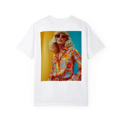 Retro Seventies Woman Floral Blouse Orange Background