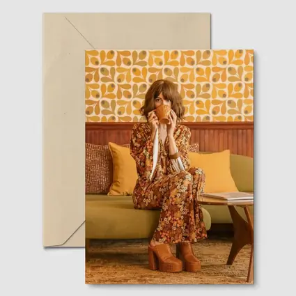 Retro Floral Dress Woman Seventies Interior