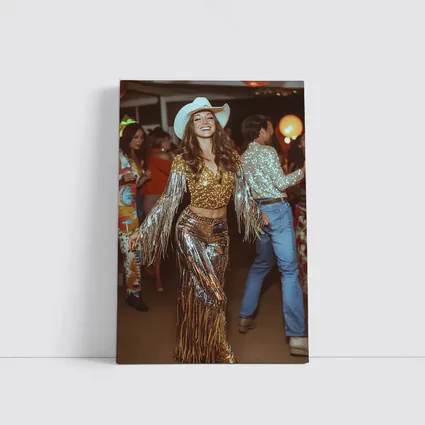 Gold Sequin Cowgirl Dancing at Party