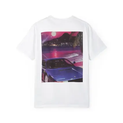 Ferrari Testarossa Blue Retro Tropical Beach Sunset
