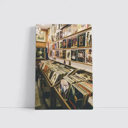 Vintage Vinyl Record Shop Interior Scene