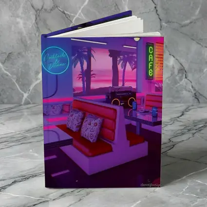 Retro Neon Diner Cafe Synthwave Interior Art
