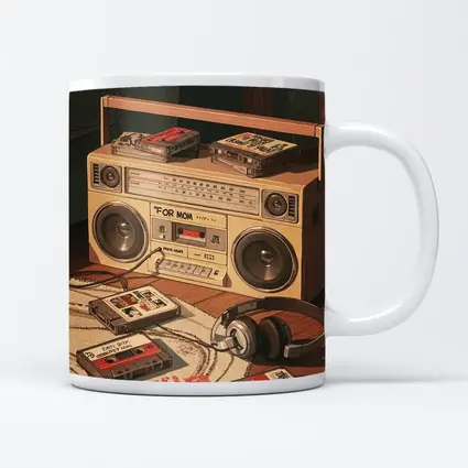 Retro Boombox Cassette Tapes Floor Scene