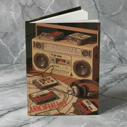 Retro Boombox Cassette Tapes Floor Scene
