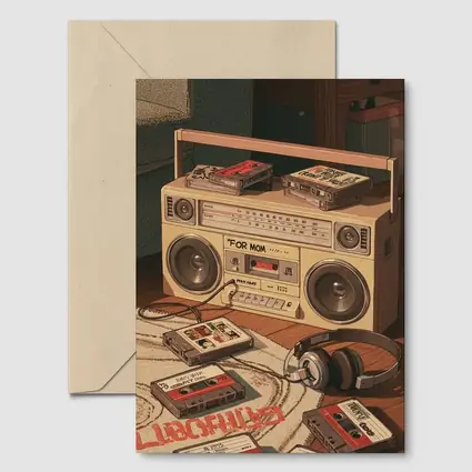 Retro Boombox Cassette Tapes Floor Scene