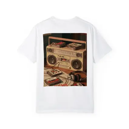 Retro Boombox Cassette Tapes Floor Scene