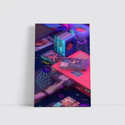 Retro VHS Tapes Neon Eighties Room Scene