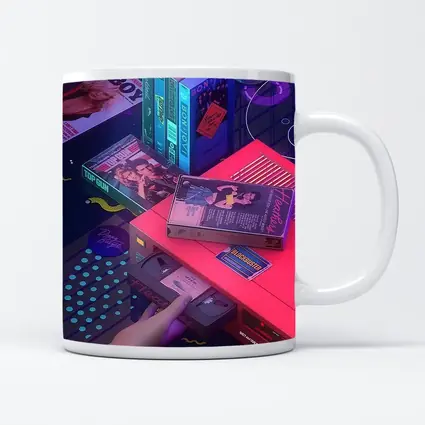 Retro VHS Tapes Neon Eighties Room Scene