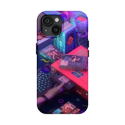 Retro VHS Tapes Neon Eighties Room Scene