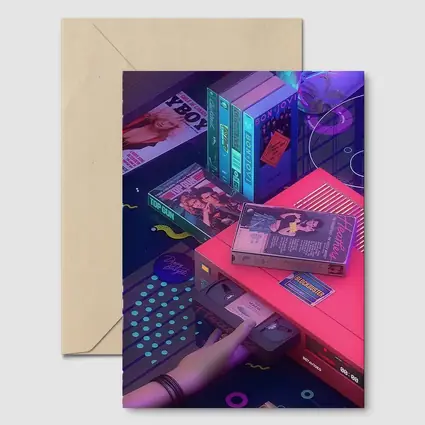 Retro VHS Tapes Neon Eighties Room Scene
