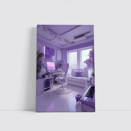 Purple Music Studio Room Interior Art