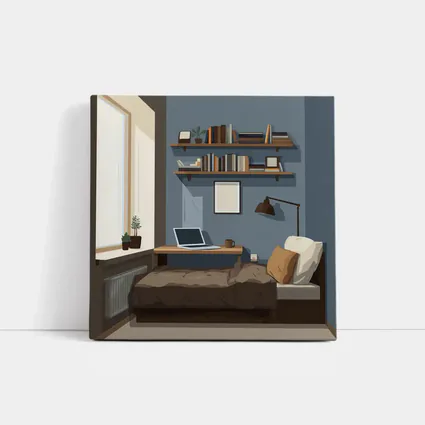 Cozy Blue Bedroom Interior Illustration Art