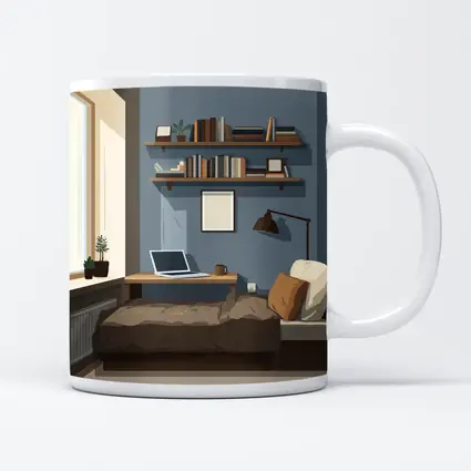 Cozy Blue Bedroom Interior Illustration Art
