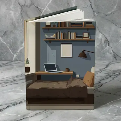 Cozy Blue Bedroom Interior Illustration Art