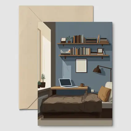 Cozy Blue Bedroom Interior Illustration Art