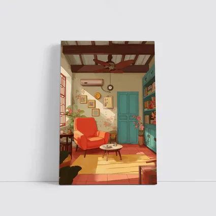 Cozy Retro Living Room Interior Illustration Art