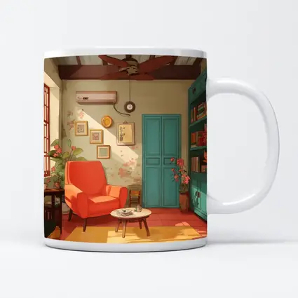 Cozy Retro Living Room Interior Illustration Art
