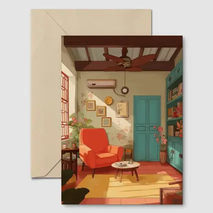 Cozy Retro Living Room Interior Illustration Art