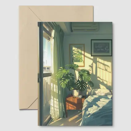 Anime Bedroom Morning Light Monstera Plant