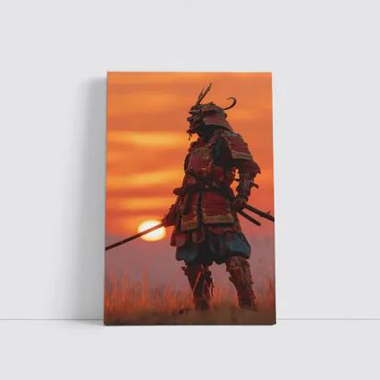 Samurai Warrior Standing at Fiery Sunset