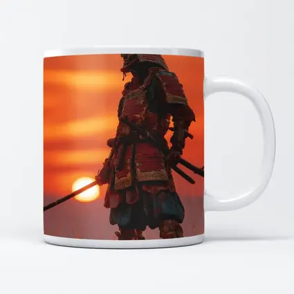 Samurai Warrior Standing at Fiery Sunset