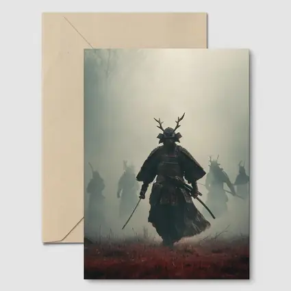 Samurai Warrior Walking Through Misty Battlefield
