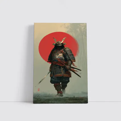 Samurai Warrior Red Sun Misty Forest